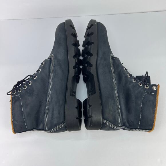 Timberland 12 Men's Navy Blue DIstressed Nubuck Leather Logo TAG Boots Outdoors - Picture 8 of 12
